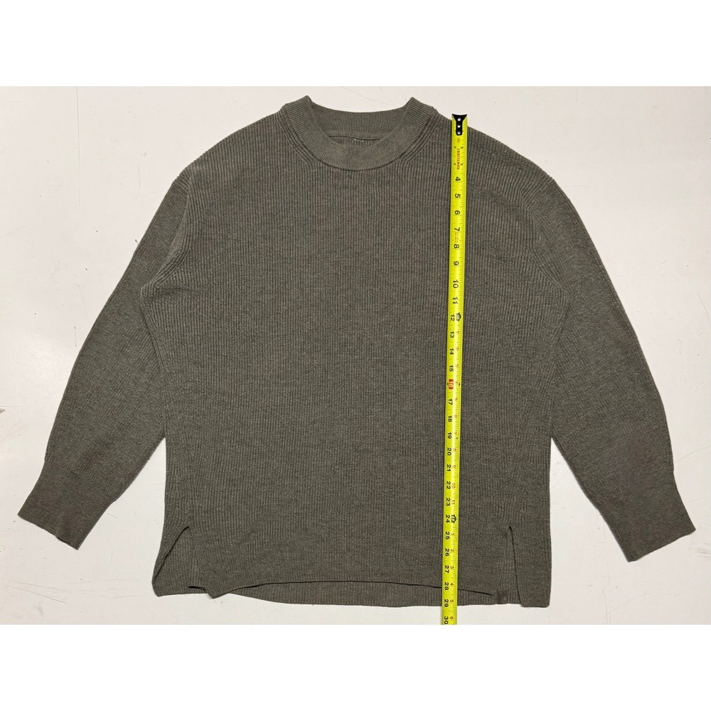 Lululemon Ribbed Knit Crewneck Sweater Olive Green Side Slit Relaxed Fit size 8